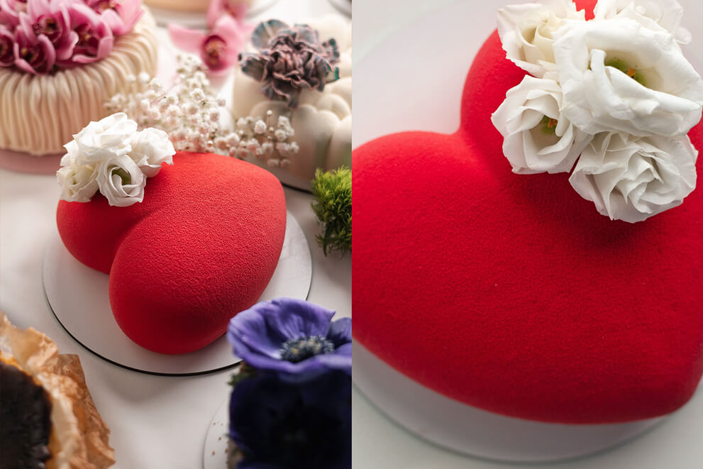 Червоний торт-серце “Полуниця-Чіа” з квітами